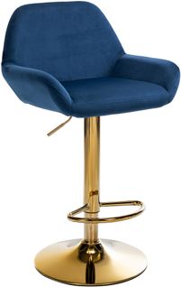 Tabouret De Bar X1 Avec Repose-pieds Et Accoudoirs En Velours Bleu Piètement En Trompette Métal Do