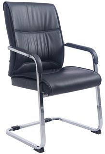 Fauteuil Chaise Visiteur Sans Roulettes Avec Accoudoirs En Simili Noir Cadre Métallique 10_000