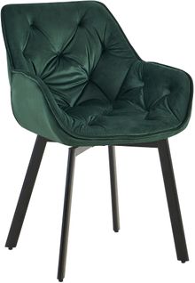 Chaise De Salle à Manger X1 Assise Pivotante En Velours Vert Motif Matelassé Cadre Métal 10_000718