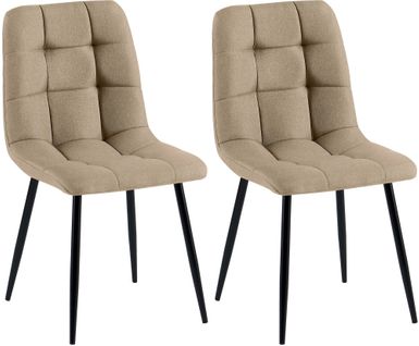 Lot De 2 Chaises De Salle à Manger Coutures Décoratives Carrées En Tissu Taupe Et Métal Noir 10_00