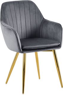 Fauteuil Élégant En Velours Gris Avec Coutures Verticales Et Pieds Métal Dorés 10_0007360