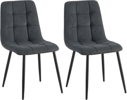 Lot De 2 Chaises De Salle à Manger Coutures Décoratives Carrées En Velours Côtelé Noir Et Métal No