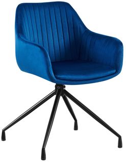 Fauteuil En Velours Bleu à Piétement Étoile En Métal Noir – Chaise Confortable Style Contemporain