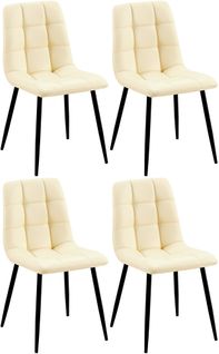 Lot De 4 Chaises De Salle à Manger Coutures Forme Carrées En Pvc Crème Pieds En Métal Noir 10_0007