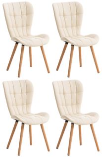 Lot De 4 Chaises De Salle à Manger Dossier Haut Coutures Décoratives Assise En Pvc Crème 10_000757