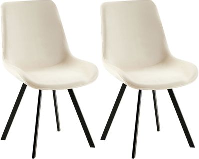 Lot De 2 Chaises De Salle à Manger Pivotant à 360 Degrés En Velours Crème Cadre En Métal Noir 10_0