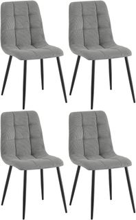 Lot De 4 Chaises De Salle à Manger Coutures Décoratives Carrées En Velours Côtelé Gris Et Métal