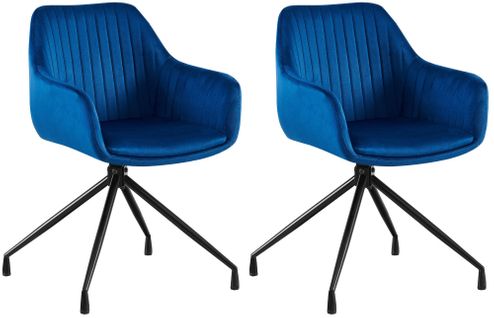 Lot De 2 Fauteuils En Velours Bleu à Piétement Étoile En Métal Noir – Chaise Confortable