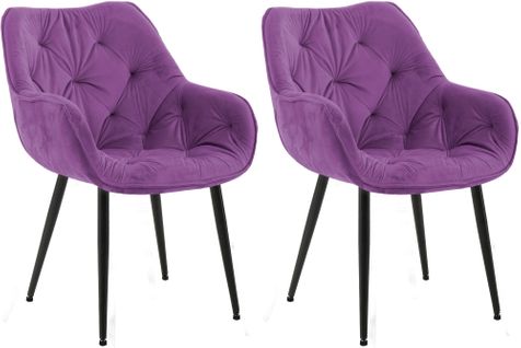 Lot De 2 Chaises De Salle à Manger Coutures Décoratives En Velours Violet Et Pieds En Métal Noir 1