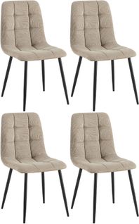 Lot De 4 Chaises De Salle à Manger Coutures Décoratives Carrées En Velours Côtelé Taupe Et Métal