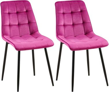 Lot De 2 Chaises De Salle à Manger Coutures Décoratives Carrées En Velours Violet Cadre Métal Noir