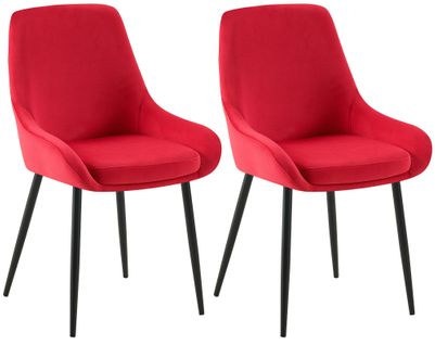 Lot De 2 Chaises De Salle à Manger Élégance Confort Design Moderne En Velours Rouge Structure Métal