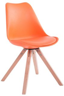 Chaise De Salle à Manger Design Scandinave En Plastique Et Pvc Orange Et Pieds En Bois Clair Forme