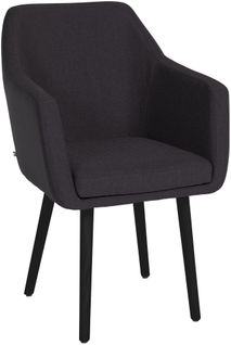 Chaise Visiteur En Tissu Noir Avec Dossier Enveloppant Et Accoudoirs – Piètement Bois Foncé