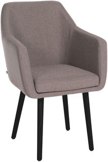 Chaise Visiteur En Tissu Taupe Avec Dossier Enveloppant Et Accoudoirs – Piètement Bois Clair 4 Pie