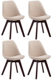 Lot De 4 Chaises De Salle à Manger Design Scandinave En Tissu Crème Et Piètement à 4 Pieds En Bois