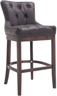 Tabouret De Bar X1 Assise En Cuir Véritable Marron Capitonné Et Piètement En Bois H 109 Cm 10_0005