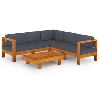 Salon De Jardin Meuble D'extérieur Ensemble De Mobilier 6 Pièces Avec Coussins Gris Foncé Bois