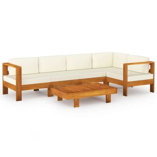 Salon De Jardin Meuble D'extérieur Ensemble De Mobilier 6 Pièces Avec Coussins Blanc Crème Bois
