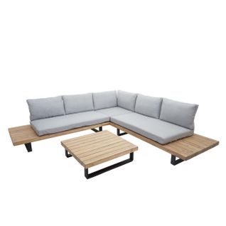 Salon De Jardin Terrasse Balcon Luxe Ensemble Canapé Table En Bois Fsc Certifié Coussin Gris Clair