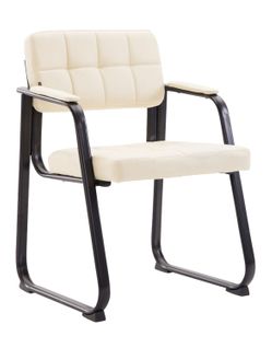 Chaise Visiteur Fauteuil De Bureau Sans Roulette Synthétique Crème Bur10224