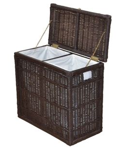 Panier à Linge En Rotin Marron Avec Deux Bacs De Rangement Dec05042
