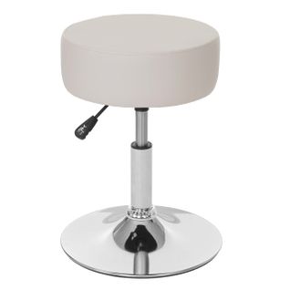 Tabouret Siège Polyvalent Hauteur Réglable Pivotant Ø 35cm En Synthétique Crème 04_0005331