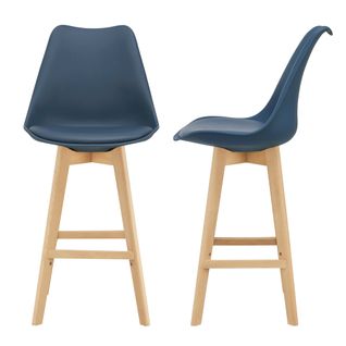 Lot De 2 Tabourets De Bar Siège Avec Dossier Et Repose-pied Rembourré Synthétique Hêtre 105 Cm