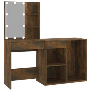 Coiffeuse à LED Avec Armoire 60 X 40 X 140 Cm Chêne Fumé Bois D'ingénierie 02_0006264