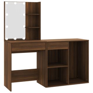 Coiffeuse à LED Avec Armoire 60 X 40 X 140 Cm Chêne Marron Bois D'ingénierie 02_00062