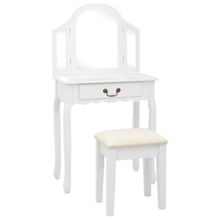 Coiffeuse Et Tabouret De Luxe 65 X 36 X 128 Cm Bois De Mdf Blanc 02_0006268