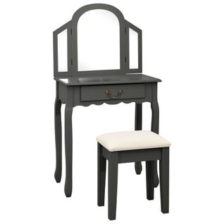 Coiffeuse Table De Maquillage Et Tabouret 65 X 36 X 128 Cm Bois Mdf Gris 02_0006378