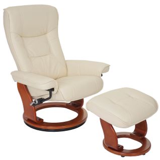 Fauteuil De Relaxation TV Avec Repose-pieds Cuir Véritable Crème Pivotant Et Réglable 04_0003674