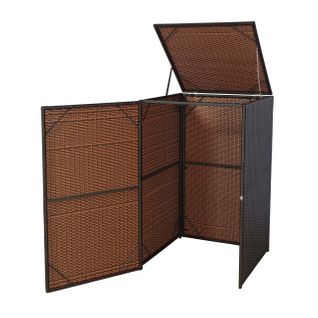 Abri De Poubelle Extérieur Conteneur à Ordures En Rotin Poly Marron 120 Litres 04_0002858