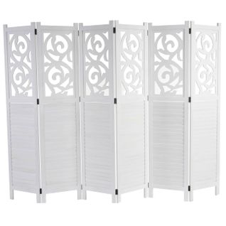 Paravent 6 Panneaux Séparateur De Pièce Pliable 170x240cm En Bois Blanc 04_0003945