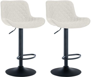 Lot De 2 Tabourets De Bar Réglable Et Pivotant Assise En Tissu Crème Pieds Métal Noir Tdb10612