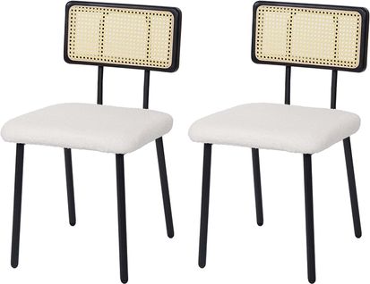 Ensemble De 2 Chaises De Salle à Manger Cuisine En Métal Poly-rotin Bois Et Tissu/textile Blanc Bo