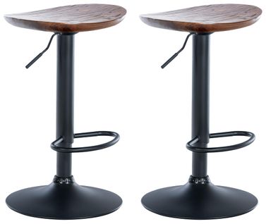 Lot De 2 Tabourets De Bar En Bois Massif Noyer Et Métal Noir Design Rustique Tdb10599