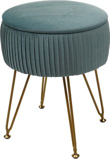 Tabouret Avec Compartiment De Rangement Ø 33cm Aspect Velours Vert Clair Cadre Doré Tabo04014