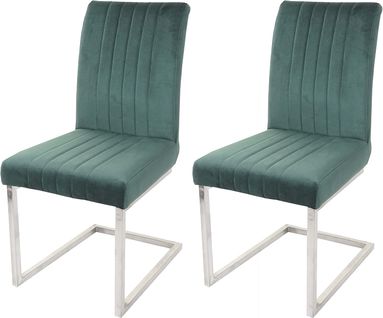 Lot De 2 Chaises De Salle à Manger Chaise De Conférence En Acier Inoxydable Brossé Velours Vert Cd