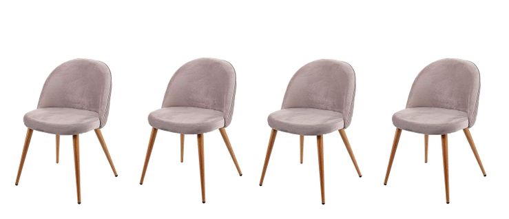 Lot De 4 Chaises De Salle à Manger Tissu Velours Gris Brun Pieds En Bois Style Rétro Cds04517