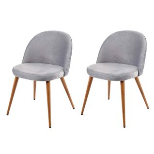 Lot De 2 Chaises De Salle à Manger Tissu Velours Gris Clair En Bois Style Rétro Cds04418