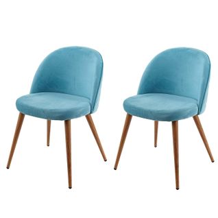 Lot De 2 Chaises De Salle à Manger Tissu Velours Bleu En Bois Style Rétro Cds04419