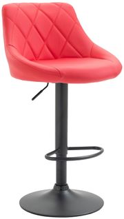 Tabouret De Bar En Synthétique Rouge Pivotant Avec Repose-pieds Métal Noir Coutures Décoratives Td