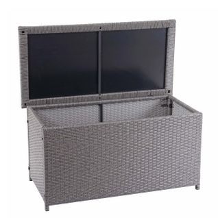 Coffre De Rangement Pour Jardin En Polyrotin Gris Avec Roulettes Rangement Coussins 51x115x59cm 25