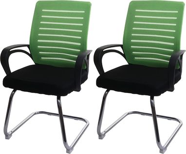 Lot De 2 Fauteuil De Bureau Visiteur Assise Confort Dossier En Maille Respirante Vert Bur04119