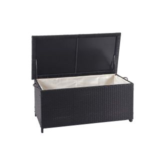 Coffre De Rangement Pour Jardin En Polyrotin Noir Avec Roulettes Rangement Coussins 51x100x50cm