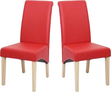 Lot De 2 Chaises De Salle à Manger En Synthétique Mat Rouge Pieds En Bois Clairs Cds04479