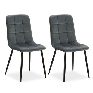 Lot De 2 Chaises De Salle à Manger Cuisine Confortable Et Moderne En Tissu Velours Gris Pieds En M