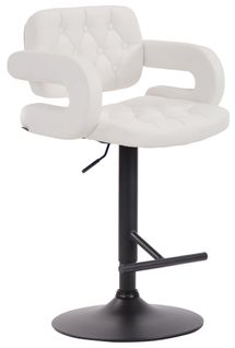 Tabouret De Bar Capitonné En Synthétique Blanc Accoudoirs Repose-pieds Métal Design Moderne Tdb105